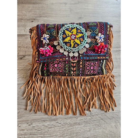 HandMade In India Authentic Shoulder bag Crossbody Beaded Embroidered Fringe - Picture 1 of 6